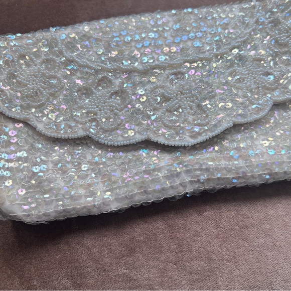 Handmade Soft Elegant Sequin Clutch in Cream - Picture 2 of 6